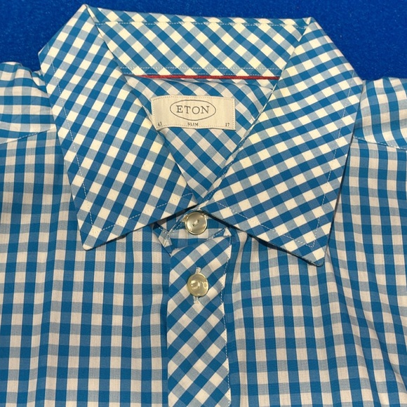 ETON Light Blue Gingham Dress Shirt - Mens 17 / 43 - Picture 2 of 6